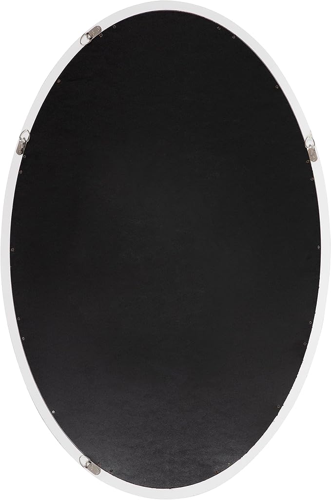 Kate and Laurel Hogan Farmhouse Oval Wall Mirror; 24 x 36; Rustic White; Sophisticated Coastal Mirror for Wall