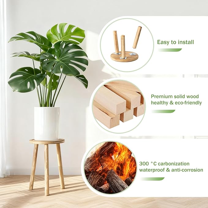 5-Pack Wood Plant Stands Indoor, Single Plant Stand for 6-22 Inch Pots, Mid-Century Modern Plant Stool, Tall Plant Stand for Large Plants Perfect Fit for Living Room, Balcony, Office (Light Brown)