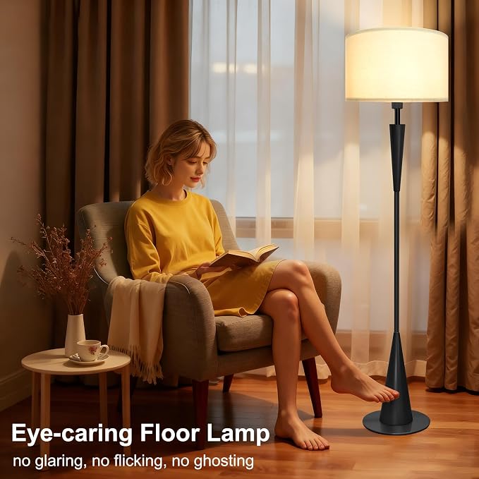 Floor Lamps for Living Room,61.5" Wood Floor Lamp,Retro Farmhouse Standing Lamp Includes 9W Bulb with 3-Color Temperature,Tall Lamp for Bedroom,Dining Room,Living Room,Corner,Black