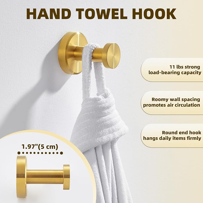 APLusee Brushed Dark Gold Towel Hook for Bathroom, 304 Stainless Steel Round Towel Hanger, Heavy Duty Wall Hook for Kitchen Garage Wall Mounted