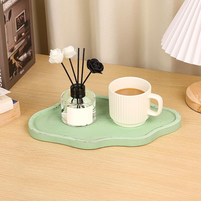 Small Decorative Tray Wood Decorative Serving Tray for Candles Perfume, Cloud Wooden Jewelry Tray Trinket Dish, Wooden Trays for Coffee Table Home Decor