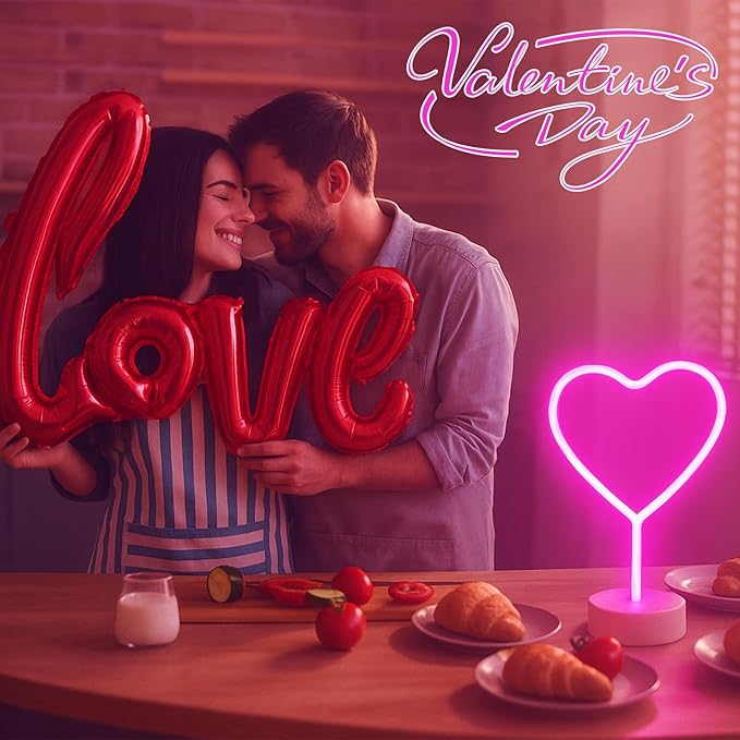 BHCLIGHT Pink Heart Neon Sign, 2 Pack Mother's Day LED Neon Light Battery Operated or USB Powered Valentines Lights, Table Decorations Lights for Room Dorm Wedding Anniversary Bedroom Classroom Decor
