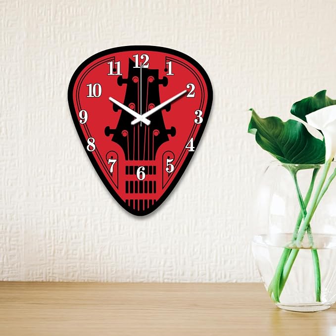 Guitar Clappers Wall Clock Irregular Shape Decorative Guitar Silhouette Wall Clock Non-Ticking Clock for Home Office Decoration, 15×12.99 inch