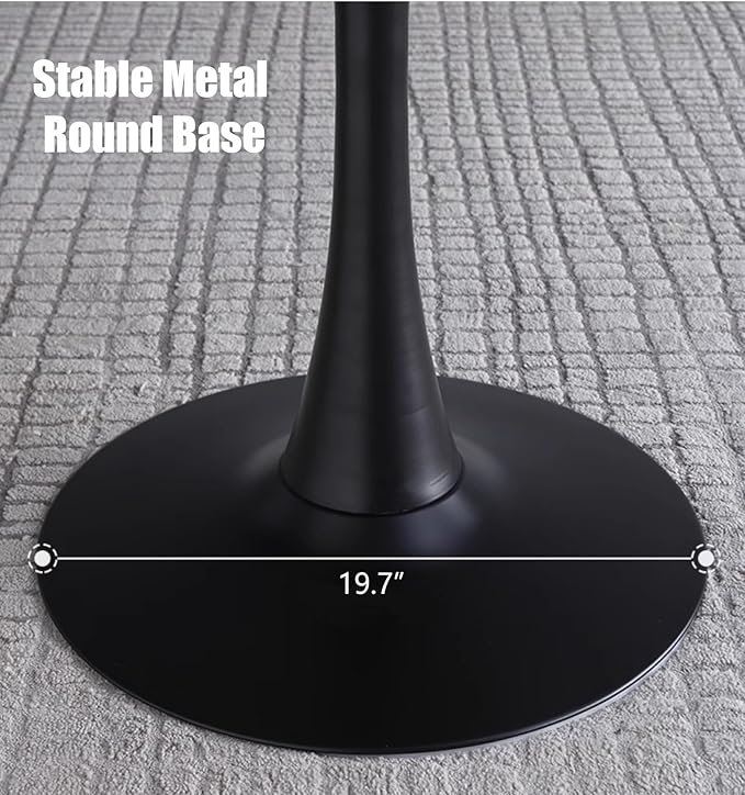 24" Tulip Table for 1-2 Persons Modern Round Dining Table, Mid-Century Modern Black Marble Small Kitchen Table with MDF Wooden Top, Leisure Coffee Table for Living Room, Dining Room, Office