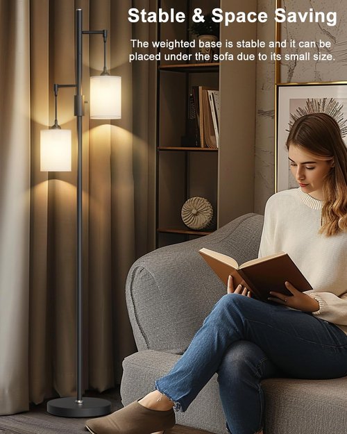 Lightdot 65-Inch Black Floor Lamp - Industrial 2-Light Design with Linen Shade for Living Room & Bedroom Decor