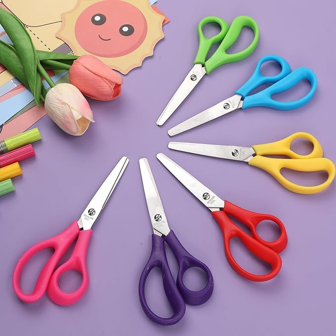 BURVAGY 36Pack 5.5" Safety Small School Kids Student Round Blunt Tip Craft Scissors Bulk, Stainless Steel Blades Comfort Grip Scissors for Kid Children Kindergarten Cutting Paper