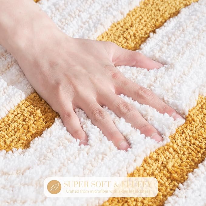 Unique Boho Bathroom Rugs, Cute Bath Mat with Funky Design, Fun Bohemian Decor for Bathroom Bedroom, Machine Washable Soft Non-Slip Bath Rug, 30" X 20", Mustard Yellow