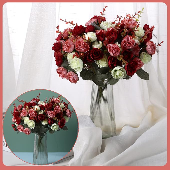 Geosar 8 Pcs Rose Artificial Flowers Fake Flowers Bouquet 21 Heads Silk Faux Floral Bundles with Stem for Home Bridal Wedding Arrangements Table Centerpieces Party Decor (Mixed Colors)