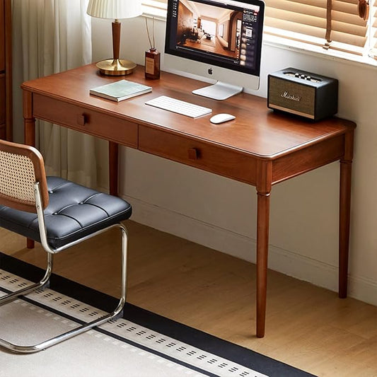 100% Solid Wood Desk Home Office Desk Mid Century Modern Writing Computer Desk with Drawer (55.1")