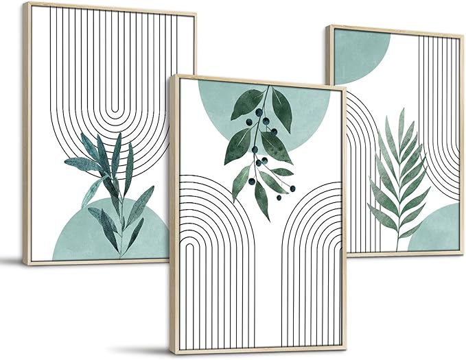 SERIMINO Sage Green Wall Art Framed, Botanical Boho Wall Decor for Living Room, Set of 3 Plant Painting Prints Farmhouse Decor for Bedroom, Bathroom, Office, 16 x24 inch