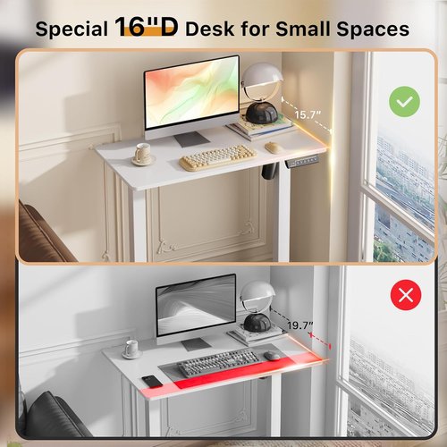 JOY Worker Electric Standing Desk - Height Adjustable Sit to Stand Workstation, 31.5" x 15.75", White