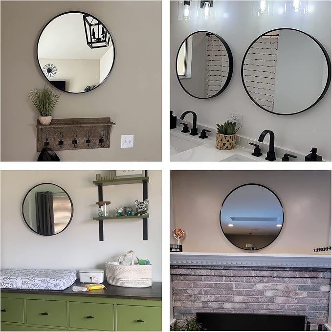Oruii Black Circle Mirror, 22 inch Round Mirror Metal Frame, Black Bathroom Mirrors for Bedroom, Bathroom, Living Room, Over Sink, Rustic, Vanity