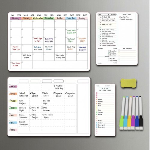Magnetic Dry Erase Calendar Whiteboard Set by [Brand Name] - 4-Pack with Monthly & Weekly Views | 16" x 11" & Daily Planners