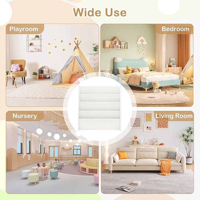 HONEY JOY Kids Bookshelf, 4-Tier Wooden Toddler Bookcase, Children Book Rack & Magazine Display Shelf, Toy Storage Organizer, Book Shelf for Kids Rooms, Playroom, Nursery, Classroom (White)
