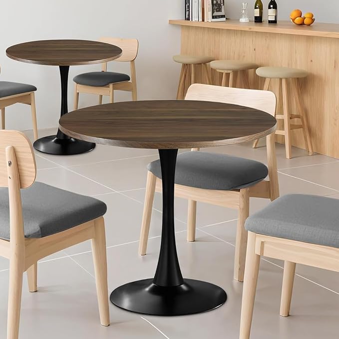 24" Tulip Table for 1-2 Persons Modern Round Dining Room Table, Mid-Century Modern Walnut Small Kitchen Table with MDF Wooden Top, Leisure Coffee Table for Living Room, Dining Room, Office