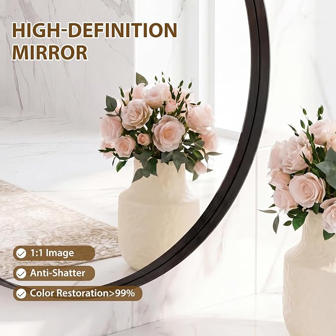 Sweetcrispy Bathroom Round Mirrors for Over Sink, 30 Inch Wall Circle Mirror with Matte Metal Frame, Modern Wall Mount Vanity Mirror for Home Decor, Living Room, Bedroom, Black
