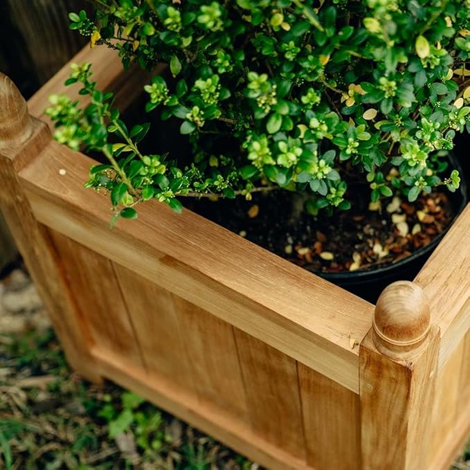 Ash & Ember Grade A Teak 25in Square Planter Box, Indoor Outdoor Large Cubed Flower Box, Weather Resistant Backyard Decor