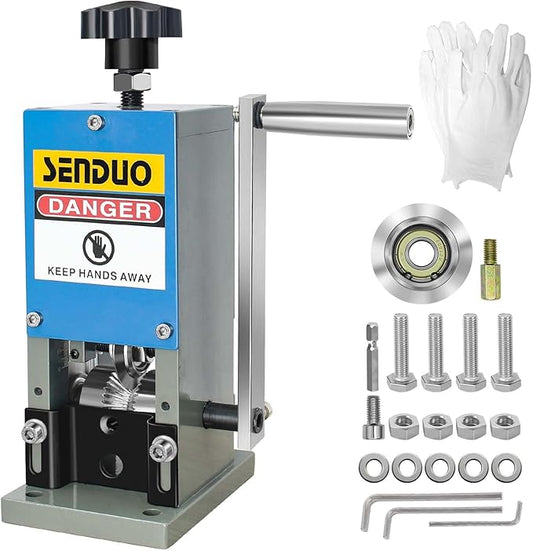 Manual Wire Stripping Machine Speed 50FT/MIN Wire Stripper Machine Wire Gauge Range 0.06-1inch Portable Copper Wire Peeler Machine Two Blades Included for Scrap Copper Wire Cable Stripping
