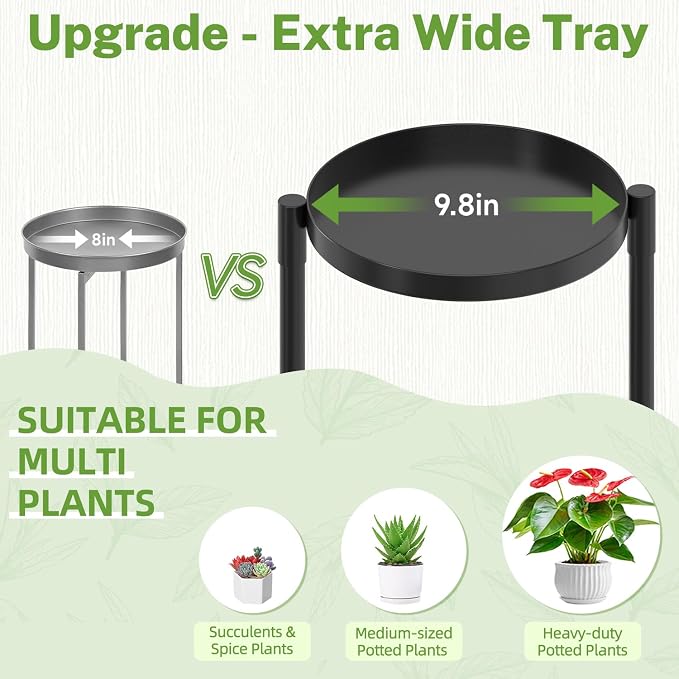 iDavosic.ly 3 Tier Large Plant Stand Indoor with 10 Inch Wide Tray, Tiered Corner Metal Outdoor Flower Display Holder Shelf, Folding Tall Rack for Patio Porch Living Room, Modern Black