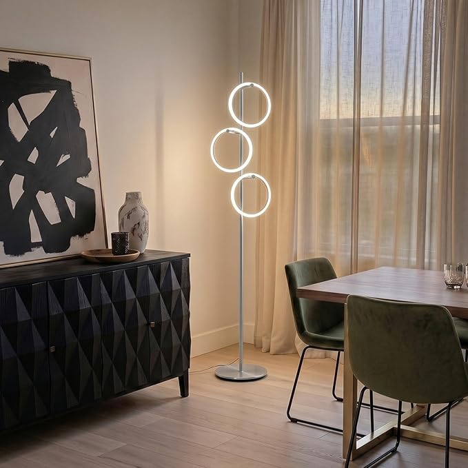 Brightech Saturn LED Tree Floor Lamp - Unique Design Matches Modern and Contemporary Decor - 3 Light Standing Pole Lamp- Tall Light for Living Room, Bedroom, and Office - Silver