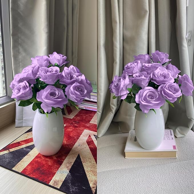 12 PCS Rose Artificial Silk Flowers, Fake Roses with Long Stems Realistic Faux Rose Flower Bouquets for Home Wedding Decoration Party