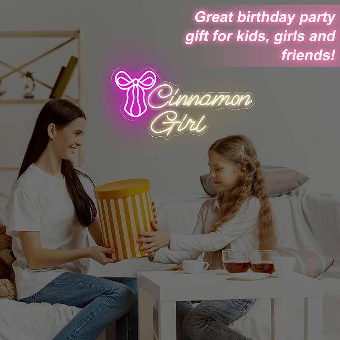 Cinnamon Girl with Bow Tie Neon Sign Sweet Cinnamon Girl Sign Room Art Decor Lana Del Rey Neon Sign Bedroom Wall Decor,Encouraging Light, Club-Warm White-17.7"x8.86"