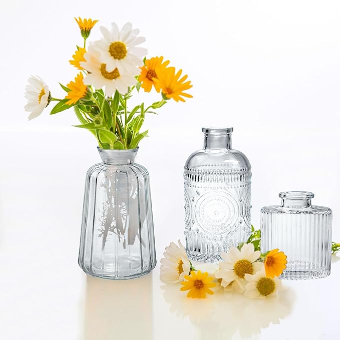 Clear Glass Bud Vases Set of 20,Small Flower Vases for Wedding Centerpieces,Mini Bud Vases in Bulk Amber Glass Vase for Table Decoration,Home Decor