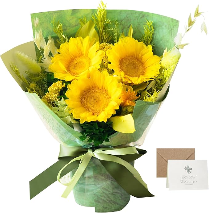 Preserved Flowers Sunflower Bouquet, Flowers Fresh Bouquet for Delivery, Preserved Eternal Flowers Bouquet Birthday Gifts for Women, Mom, Wife, Mothers Day, Grandma Her, Daughter That Last 1-3 Years