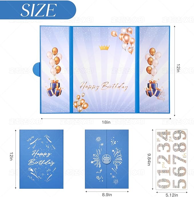 Blue Gold Birthday Party Decorations,18" x 12" Creative Birthday Decorations Guest Sign in Book Alternative,Birthday Gift for Men and Women of All Ages, Happy Birthday Party Supplies
