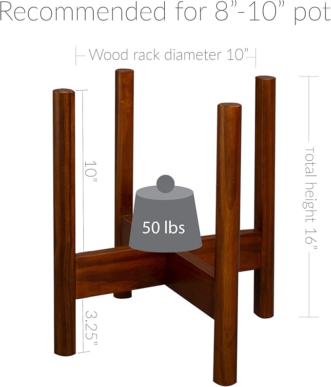 Casual Home Mid-Century Modern Wood Plant Display Stand, Fit Up to 10", Plant and Pot NOT Included - Antique Mahogany, 107-329