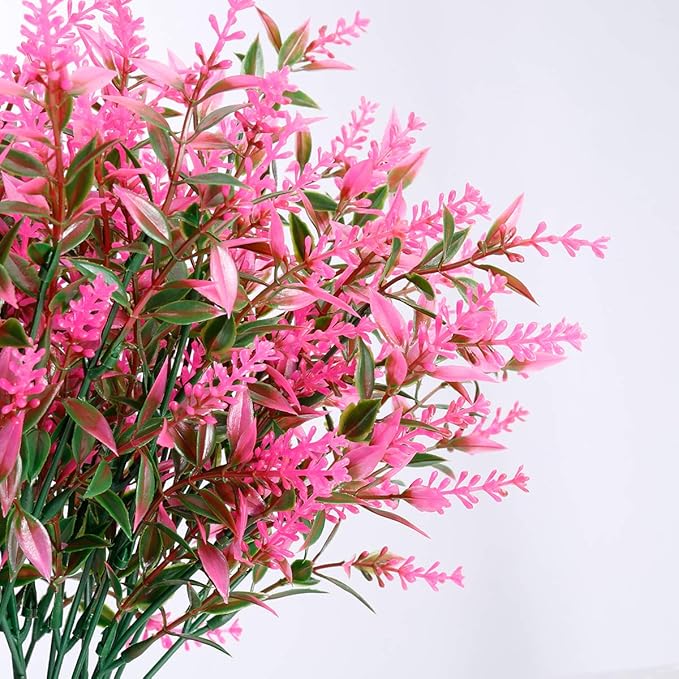20 Bundles Artificial Lavender Flowers Outdoor UV Resistant Fake Flowers No Fade Faux Plastic Plants Garden Porch Window Box Decorating (Pink)