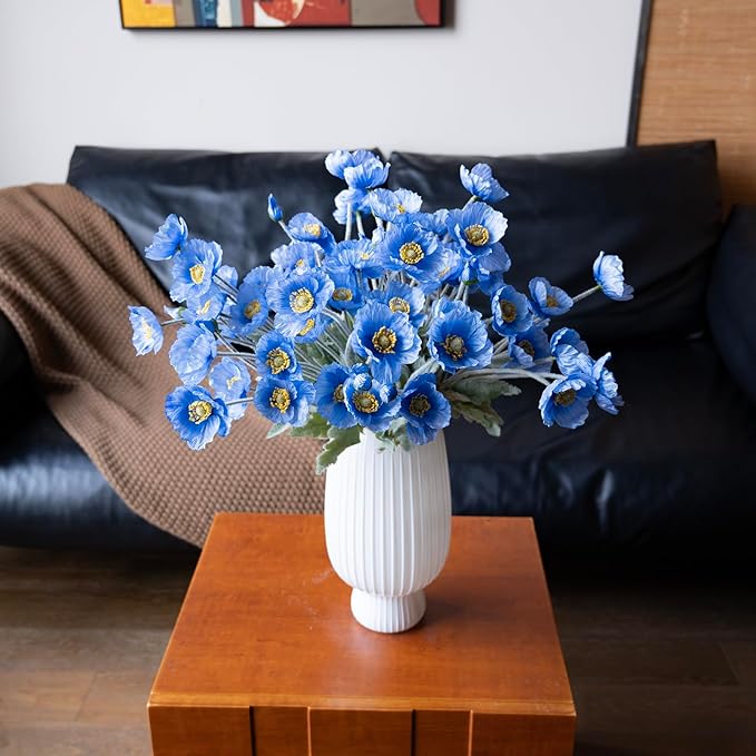 Artificial Flowers 6 Stems Poppy Silk Bouquet,for Wedding, Home, Party Decoration,Table Centerpiece Arrangement(Blue)