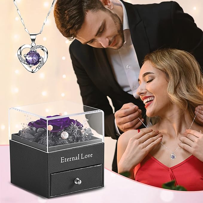 SHOKUTO Preserved Rose,Birthday Gifts for Women Mom Girlfriend,Gifts for Mom Grandma Wife Daughter Sister,Jewelry Boxes with Necklace