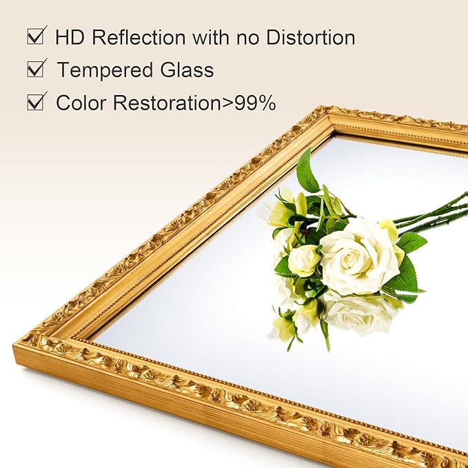 Gold Vintage Mirror, 40'' x 28'' Traditional Ornate Wall Mirrors with Antique Gold Frame, Decorative Mirrors for Living Room, Bathroom, Bedroom