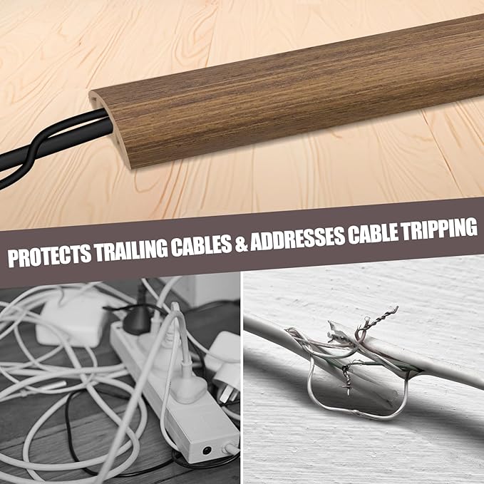 Floor Cord Cover Cable Cavity Self Adhesive Cord Hider Floor Floor Cable Management Power Cord Protector Floor Electric Cord Covers for Offices, Gym, Exhibitions (Misty Brown Wood, 2.36" x 3.3')