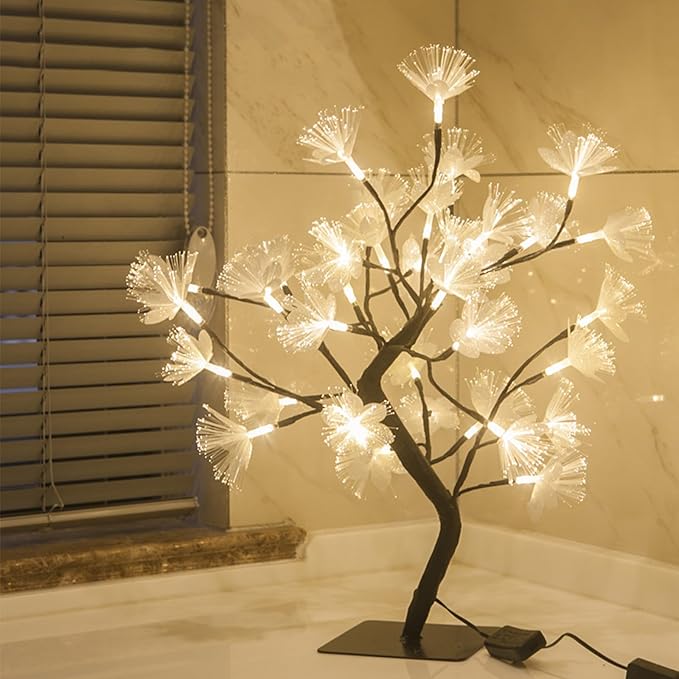 Fiber Optic Flower Tree Lamp - 48 LED Table Night Light USB Powered Artificial Flower Bonsai Tree Lamp Bedroom Living Room Decor Valentine's Day Birthday Gift for Women Girls Mother (Multicolor)