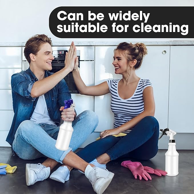 Rtteri 24 Pcs 16 Oz Plastic Spray Bottle for Cleaning Solutions Bulk Empty and Reusable Leak Proof Spraying Bottles for Cleaning, Water, Auto Details, Commercial, Bathroom(Blue, Black, White)