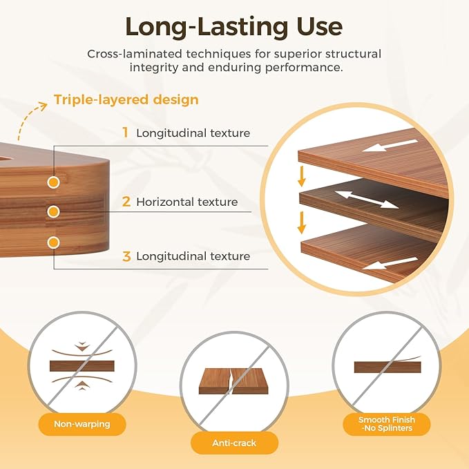 Bamboo Cutting Board for Kitchen, Wooden Cutting Board 3-Piece Set with Non-Slip Mat Deep Juice Groove and Built-In Handles, Wood Cutting Board for Meat Vegetables Fruit Ideal Gift for the Home