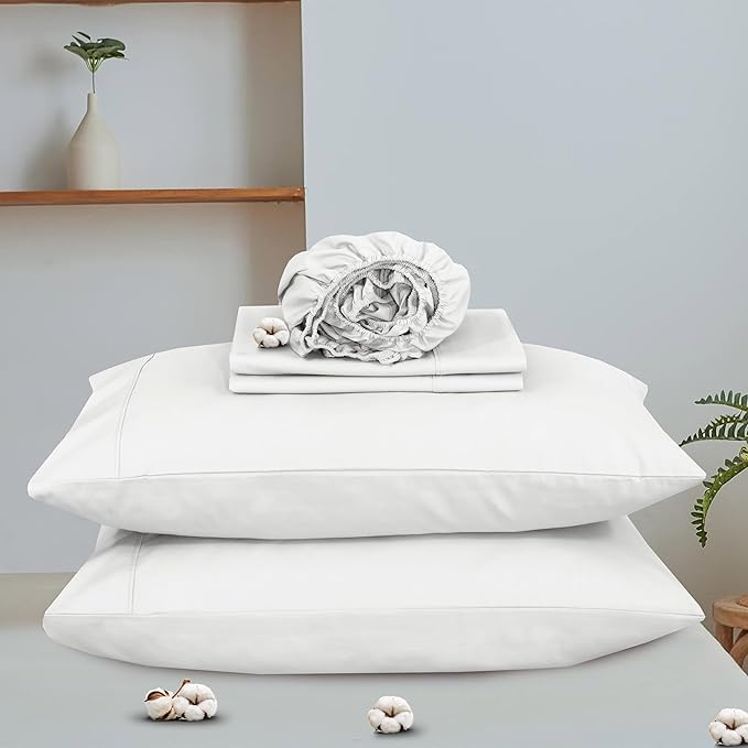 RUVANTI 100% Organic Cotton Sheets California King, Percale Weave, GOTS Certified, 4-Piece Set, Deep Pocket 13", Crisp & Breathable, Soft Durable Bedding, Sábanas Algodón Orgánico – Bit of Blue
