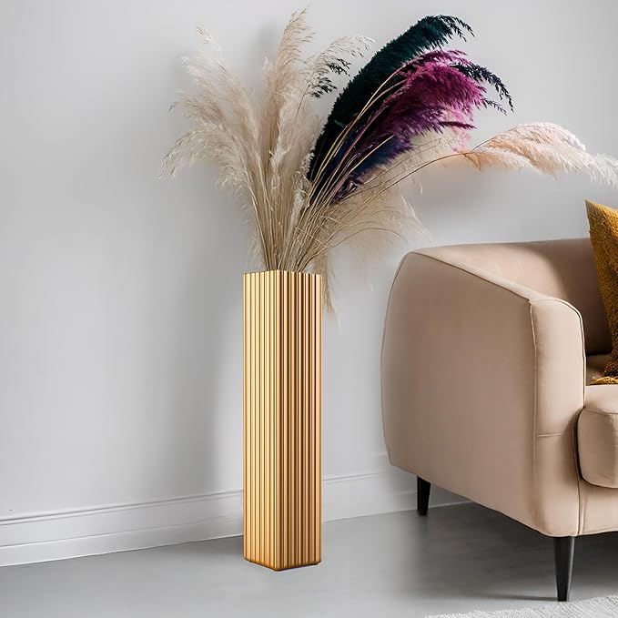 Tall Floor Vase 27.5 Inch Gold Resin Modern Elegant Vase for Entryway Fireplace Decor Lightweight Rectangle Skinny Narrow Centerpiece Sturdy