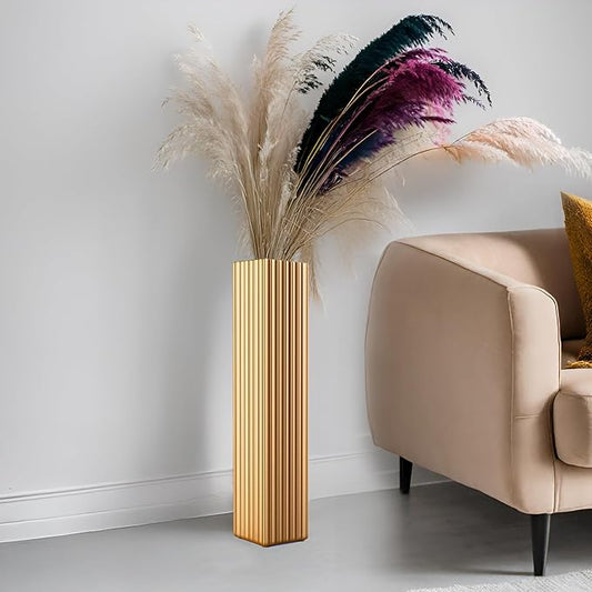 Tall Floor Vase 27.5 Inch Gold Resin Modern Elegant Vase for Entryway Fireplace Decor Lightweight Rectangle Skinny Narrow Centerpiece Sturdy