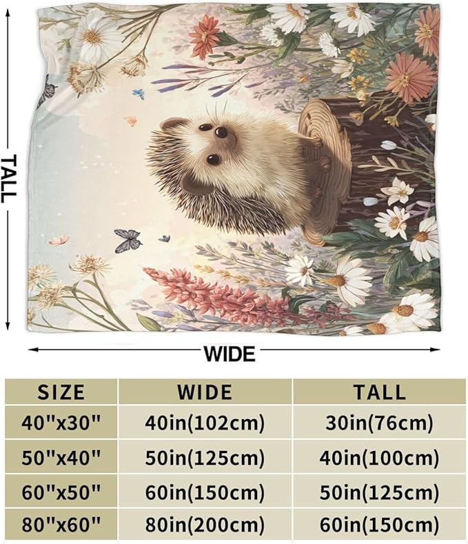 Hedgehog Blanket Cute Hedgehog Throw Blanket Soft Cozy Fleece Fuzzy Stuffed Plush Flannel Gifts for Girls Women Boys Kids Adults 40''x50''