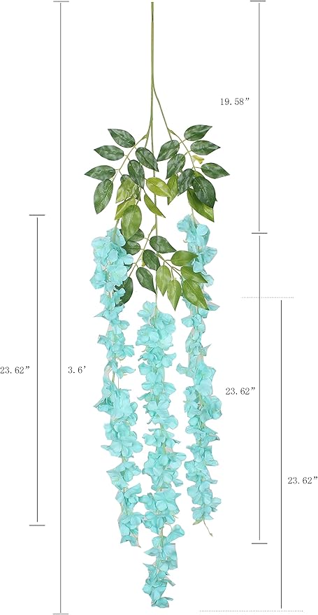 Duovlo 12 Piece Artificial Silk Wisteria Vine 3.6 Feet Hanging Flower Garland String Home Party Wedding Decor (Lake Blue)