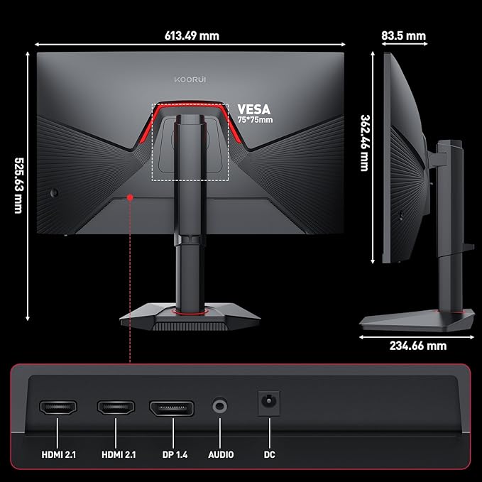 KOORUI 27 Inch 4K Gaming Monitor, Dual Mode(UHD 160Hz / FHD 320Hz), Fast IPS 2160p PC Monitor, 95% DCI-P3, HDR400, Eye-Care, Height/Pivot/Tilt Adjustability, VESA Mountable，HDMI 2.1/DP 1.4, G2741L