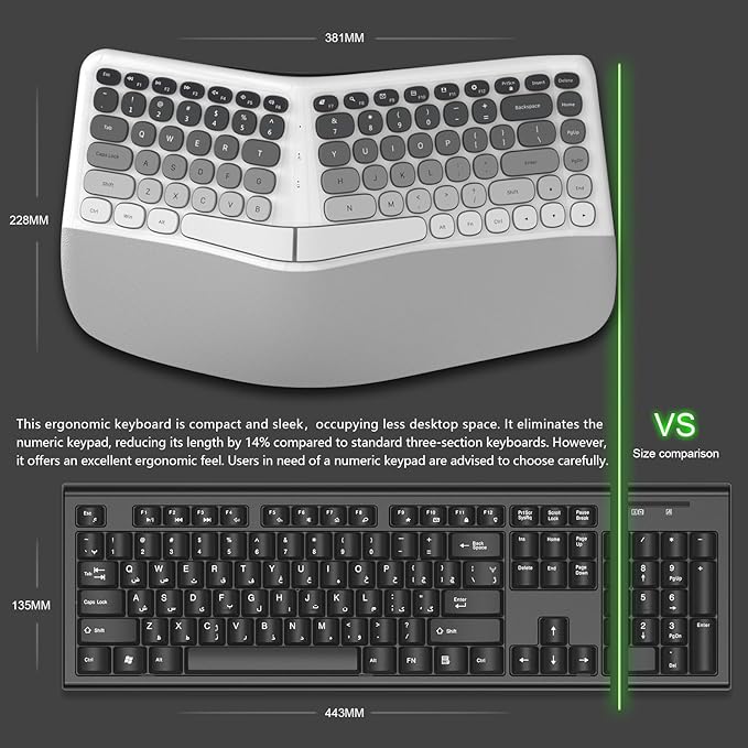 Ergonomic Wireless Keyboard and Mouse Set Creamy Wireless Keyboard Silent Mice Set with Wrist Rest for Computer, Laptop, PC, Mac, Windows