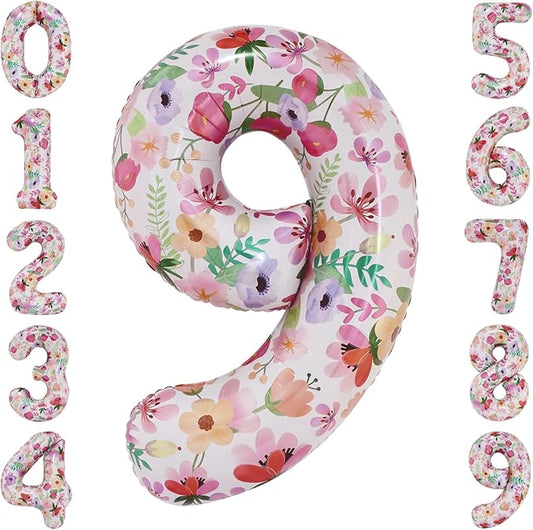 Flower Balloons 40 Inch Floral Number 9 Balloon for 9th Birthday Garden Party Decorations Nine Year Old Photo Props Foil Number 9