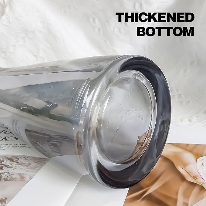 Aoderun Flower Vase for Decor 10" Clear Glass Vase for Centerpieces Large Vases for Flowers Dried Flower Home Decor Living Room Kitchen Office Wedding(Grey)