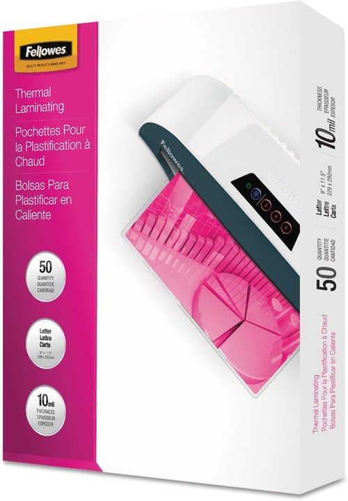Fellowes Laminating Pouches - Glossy Finish, 10 Mil Thickness, 11.5" x 9" | 50 Pack