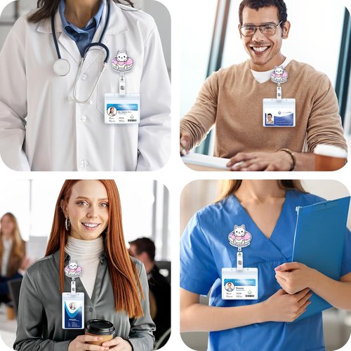 First of All | Cute Cat Retractable ID Badge Reel - Funny Work Badge Holder for Nurses & Teachers