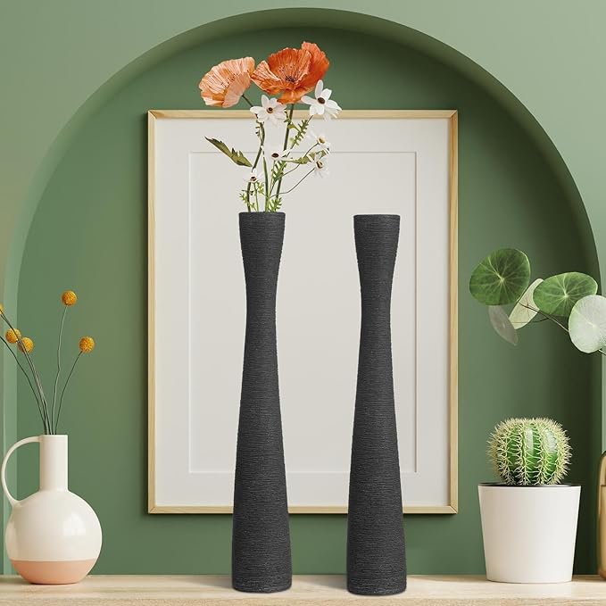 Garneck 2pcs Ceramic Flower Vases Narrow Neck Floor Vases Decorative Home Office Centerpiece Display for Floral Arrangements Glazed Pottery Design